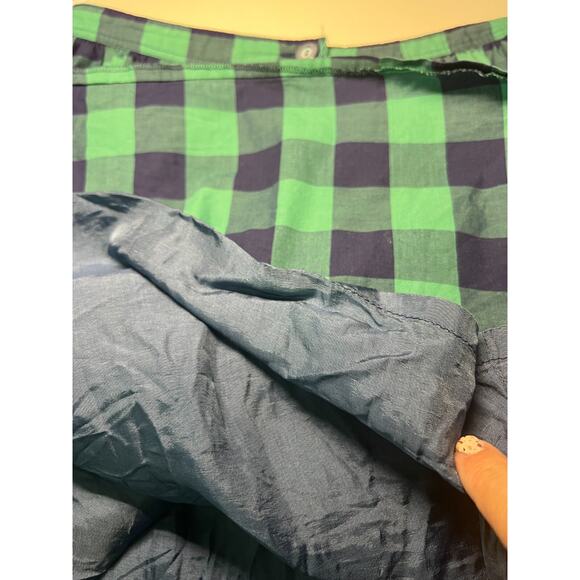 Vintage Button Front Walbusch Plaid A-line midi skirt blue green pockets Size 8 - Picture 8 of 8